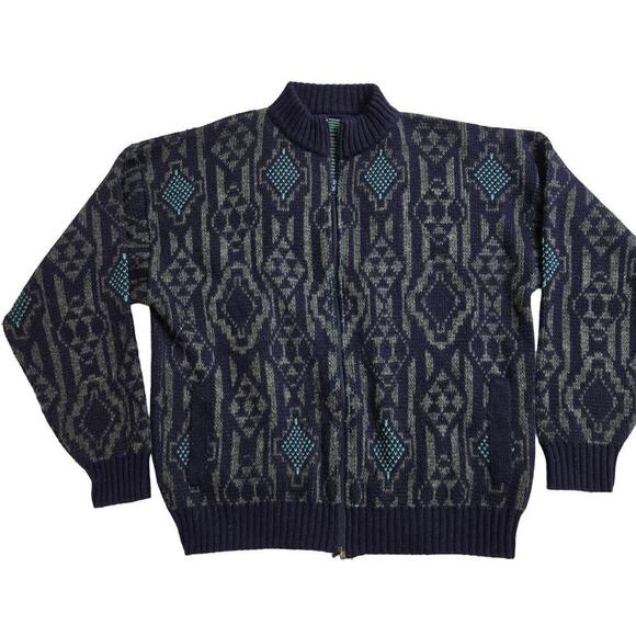 Vintage Grandpa Cardigan Sweater Zip Cosby Wool Blend Itailian Geometric XL - Picture 4 of 11